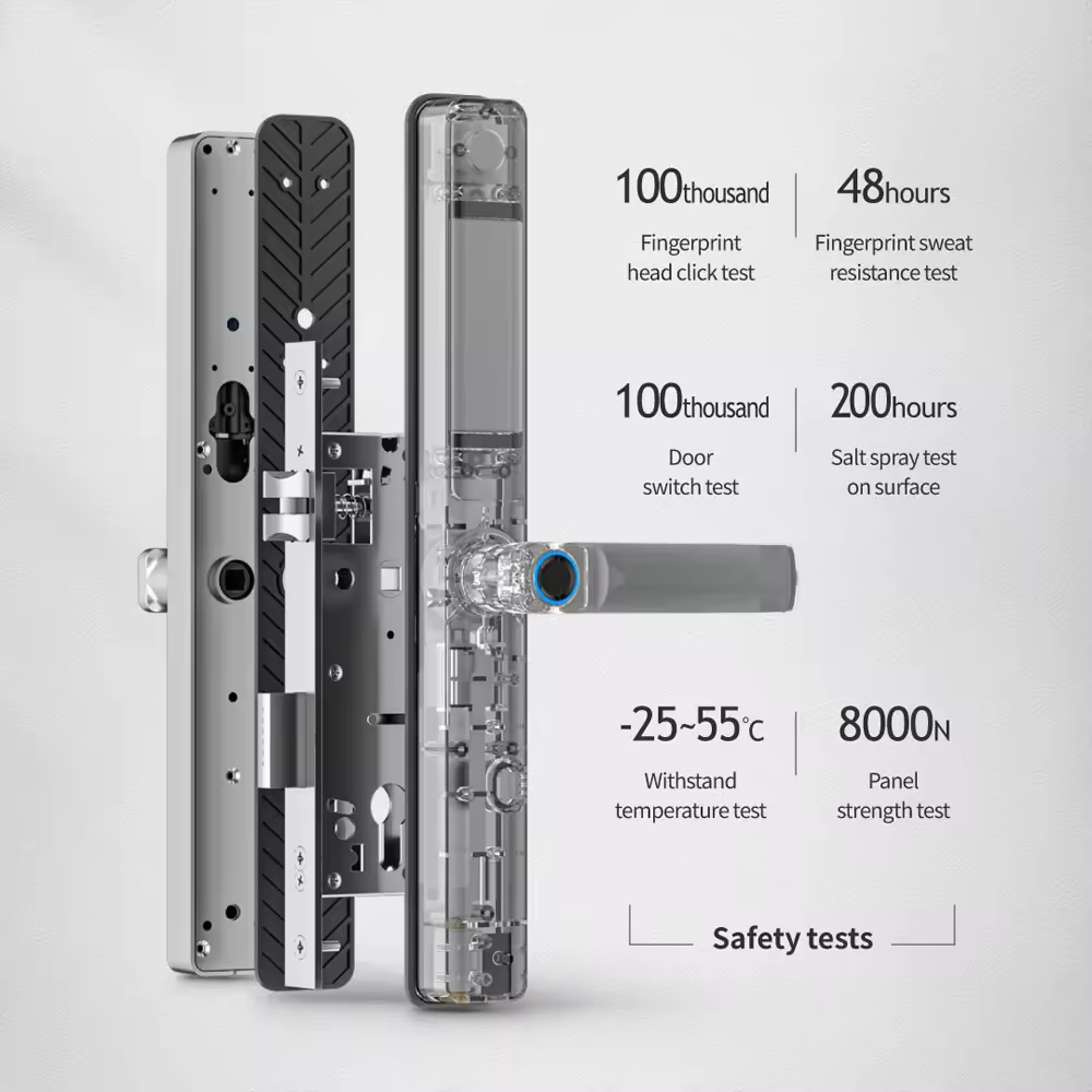 Smart Life Tuya WIFI Waterproof Access Control Fingerprint Keypad Card Door Handle Lock F5 (Black)