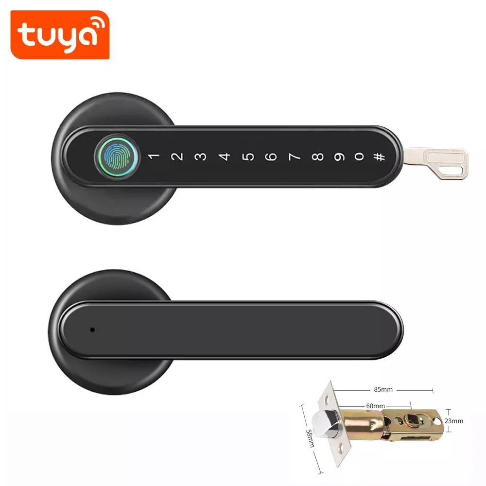 Smart Life Tuya Bluetooth Access Control Fingerprint Keypad Door Handle Lock T8 (Black)