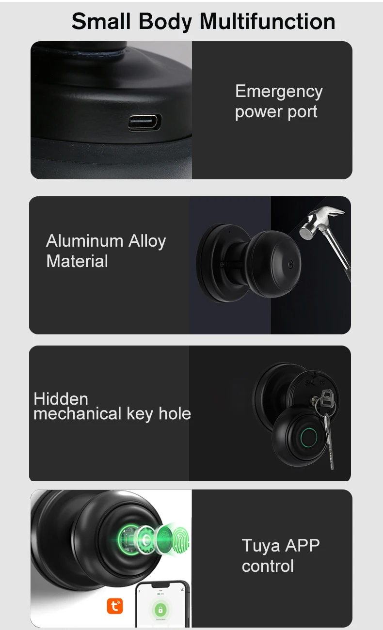 Smart Life Tuya Bluetooth Access Control Fingerprint Knob Door Handle Lock (Sliver)