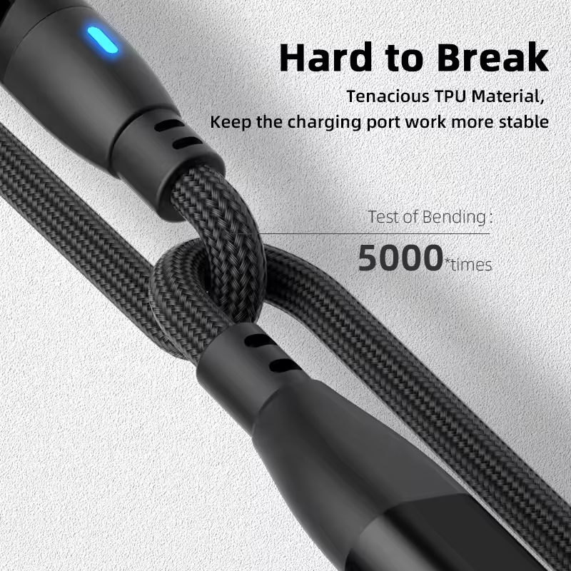 6 in 1 Magnetic Rotatable Cable Data Fast Charging PD100W 1.8m Micro, USB C, IOS Nylon Braided Red