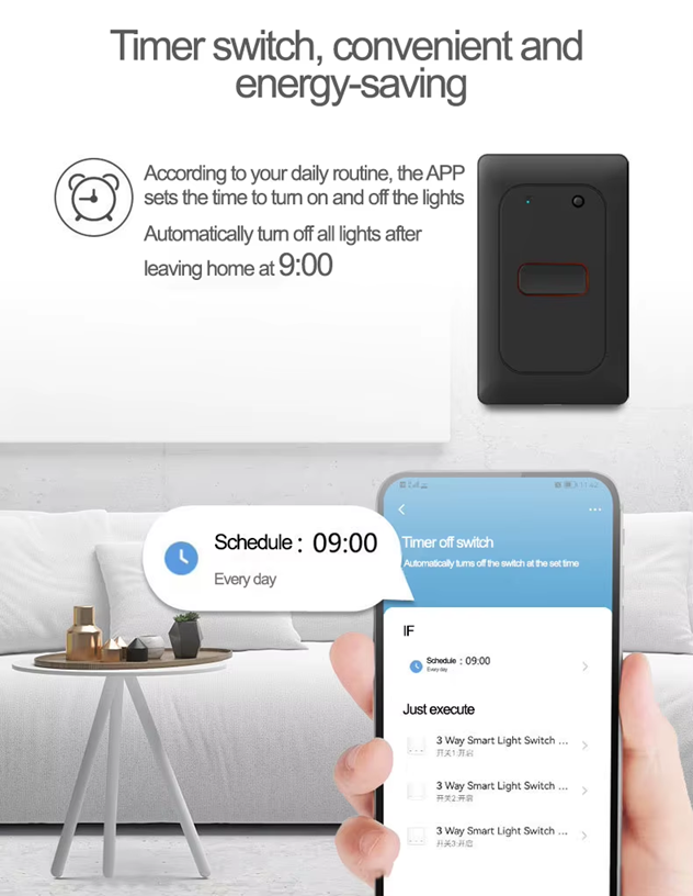 Smart Life Tuya WIFI 4CH LED Light Button Switch | Live & Neutral / Live & No Neutral Wire | Black