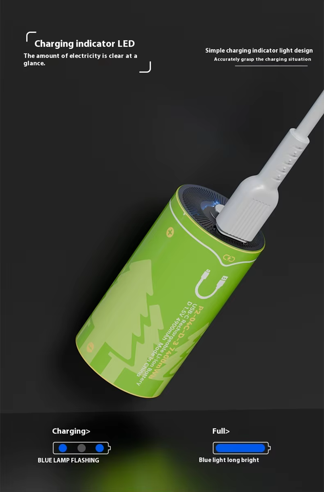 BESTON D Cell USB C Rechargeable Lithium-ion Battery | 1.5V | 4900mAh | 2 Pack