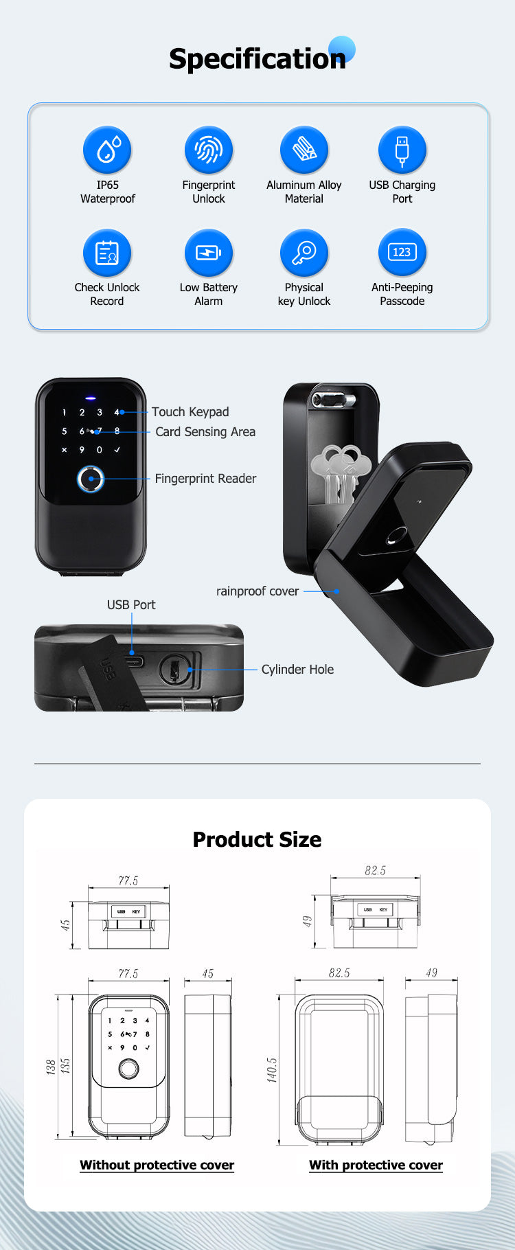 Smart Life Tuya Bluetooth Access Control Fingerprint Keypad Card Key Box (Black)