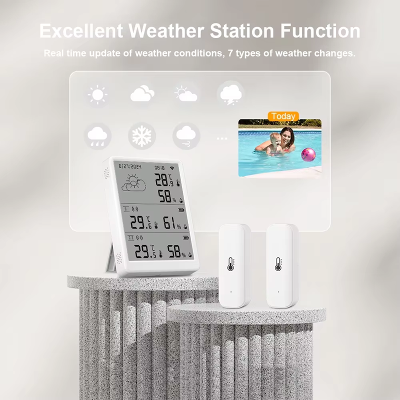 Smart Life Tuya WIFI Temperature Humidity Sensor w/ LCD Display Weather Time Date
