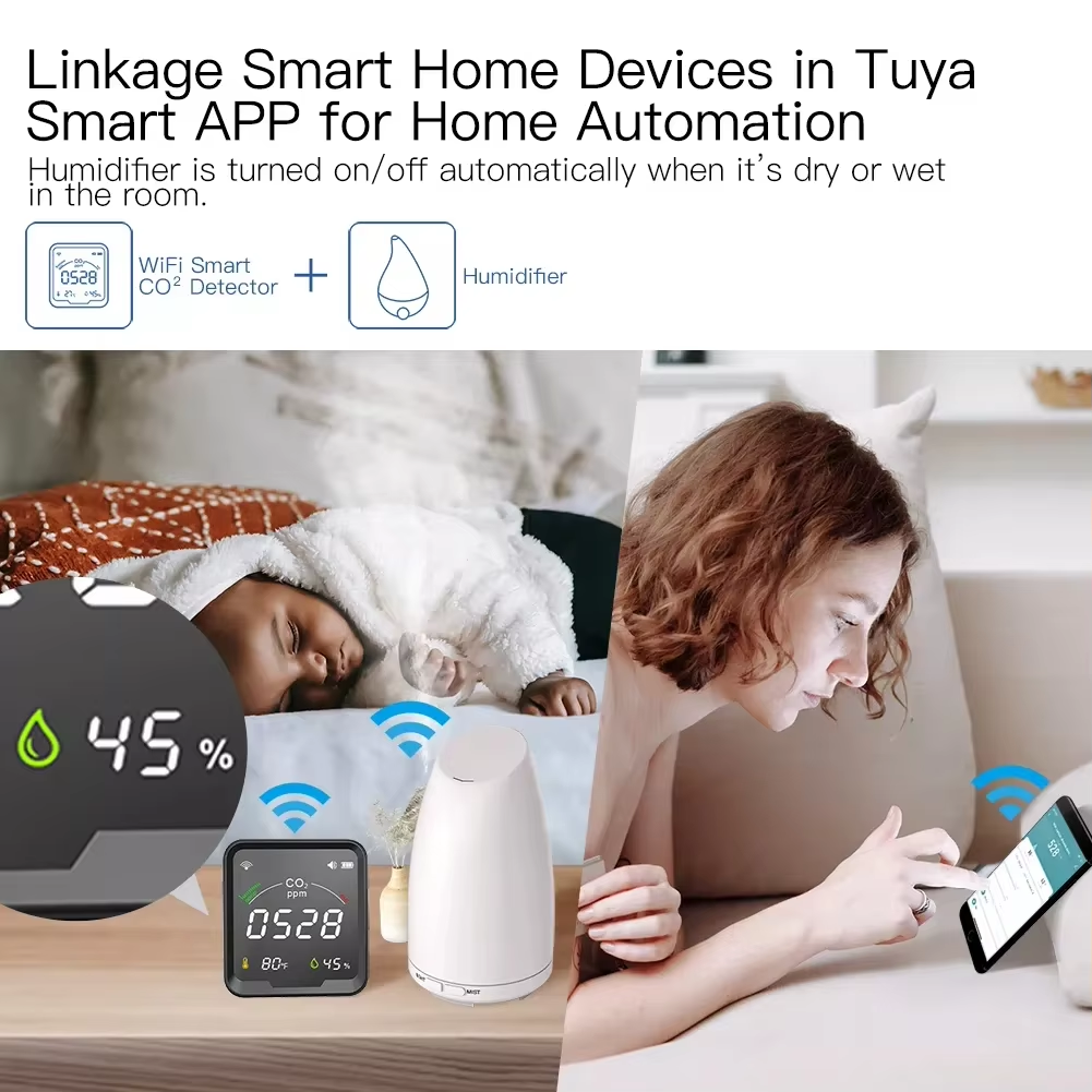 Smart Life Tuya WIFI Air Quality Monitor CO2 Temperature Humidity Sensor Detector | 5V