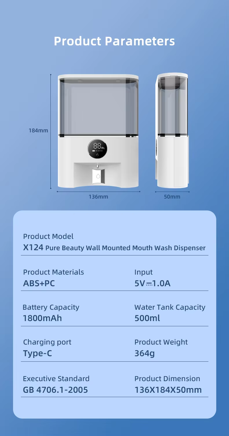 Electric Mouthwash Liquid Dispenser | 5V Rechargeable | 500ml Refillable | Wall Mounted | Black