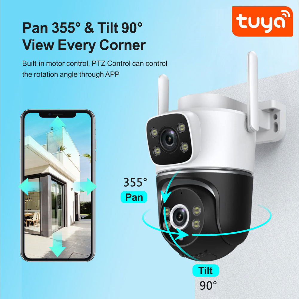 Smart Life Tuya WIFI 4MP HD PTZ CCTV Double Camera w/ 2 way audio | IP66 Waterproof | 12V