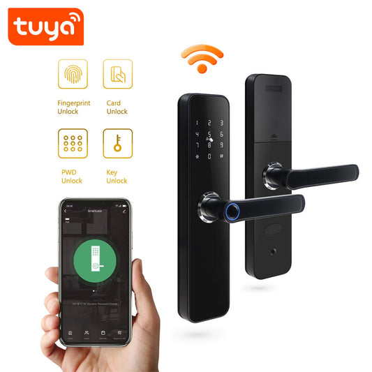 Smart Life Tuya WIFI Access Control Fingerprint Keypad Card Door Handle Lock HR07 (Black)