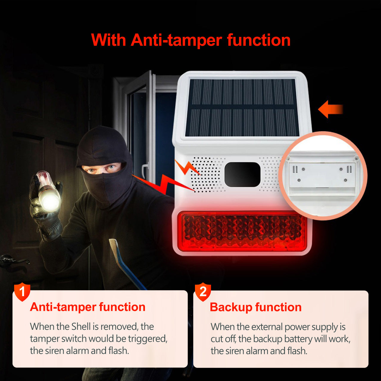 Outdoor Solar Flash & Sound 100DB Siren for Tuya Alarm System | RF433 EV1527