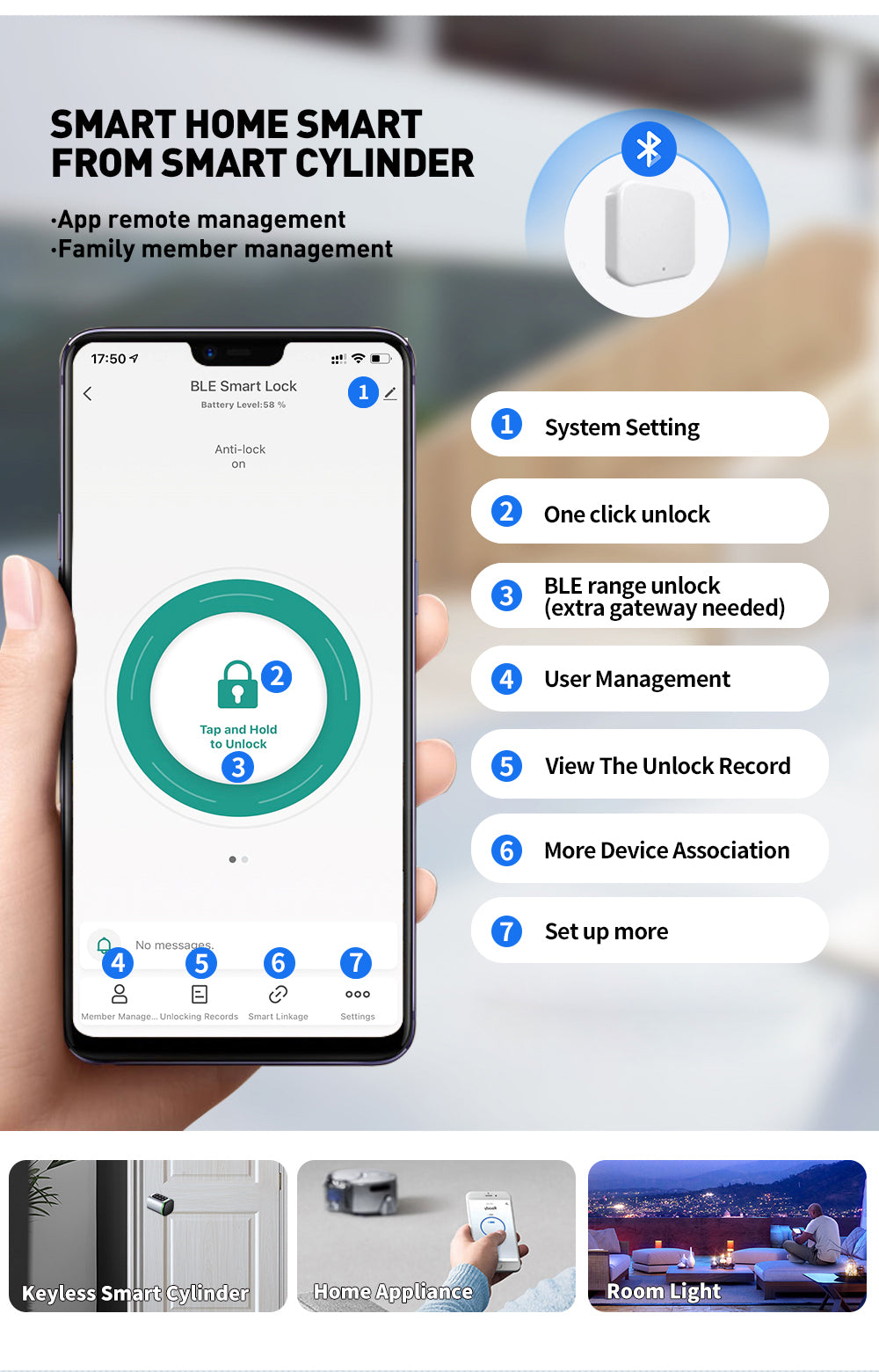 Smart Life Tuya Bluetooth Access Control Fingerprint Keypad Card Key Cylinder Door Lock (Silver)