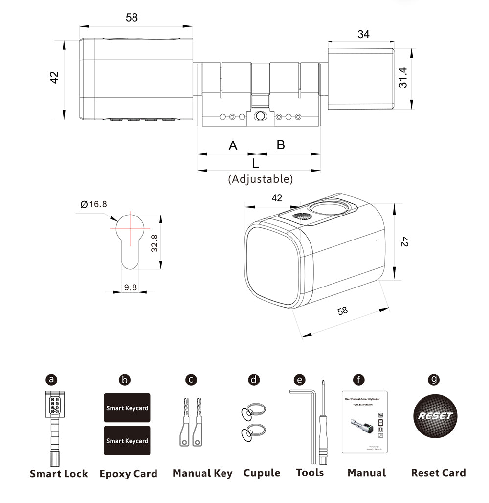 Smart Life Tuya Bluetooth Access Control Fingerprint Keypad Card Key Cylinder Door Lock (Silver)