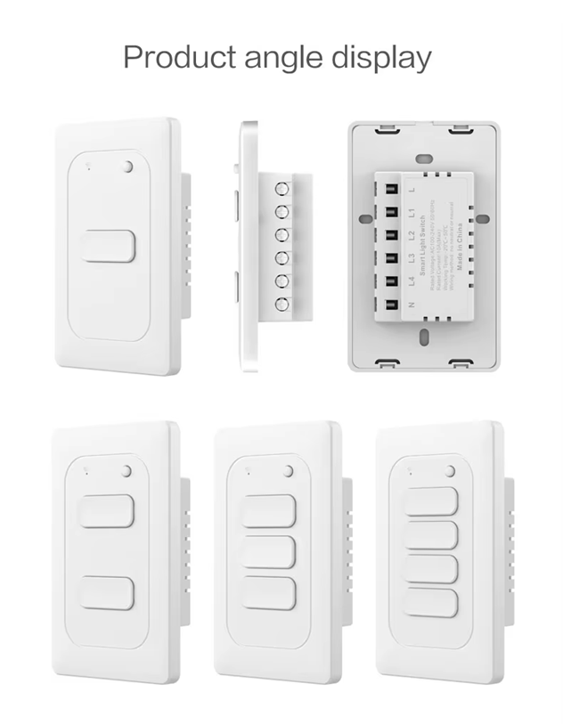 Smart Life Tuya WIFI 4CH LED Light Button Switch | Live & Neutral / Live & No Neutral Wire | Black