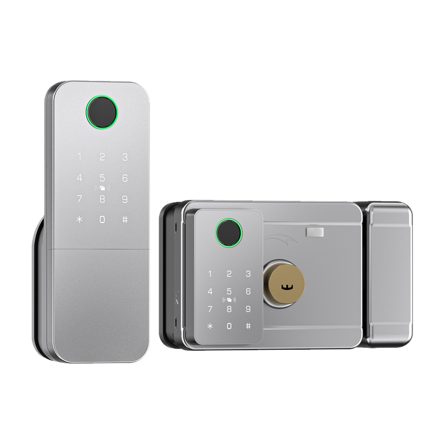 Smart Life Tuya WIFI Double Sided Fingerprint Keypad Card Door Handle Rim Lock w/ Remote (Silver)