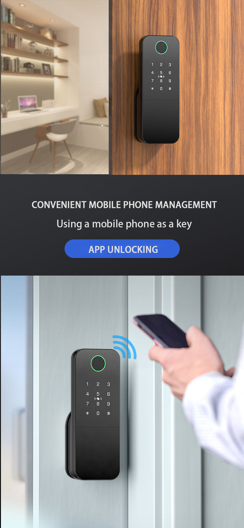Smart Life Tuya WIFI Double Sided Fingerprint Keypad Card Door Handle Rim Lock w/ Remote (Black)