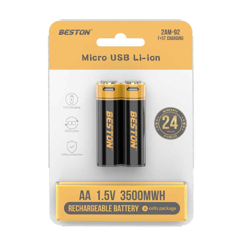 BESTON AA Micro USB Rechargeable Lithium Battery | 14500 | 1.5V | 2200mAh | 2 Pack