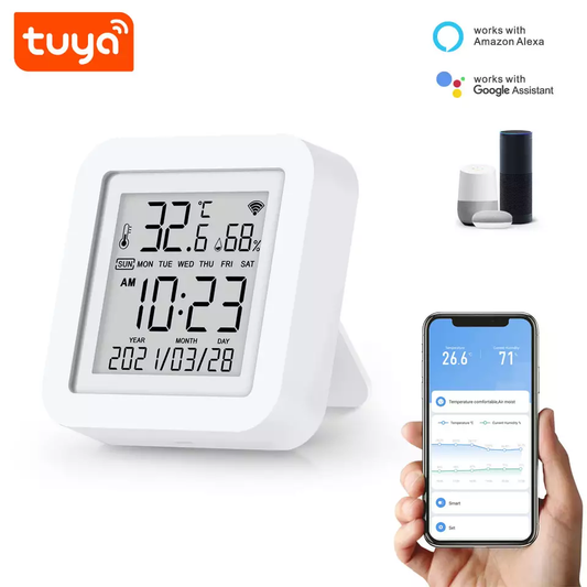 WIFI Control Smart Life Tuya Temperature Humidity Sensor with Clock Date Day Display