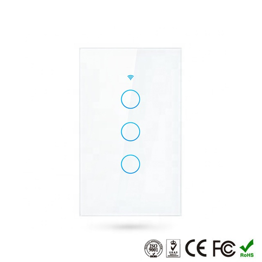 WIFI Control Smart Life Tuya 3CH US LED Neutral or No Neutral Smart Switch with RF433Mhz (White)