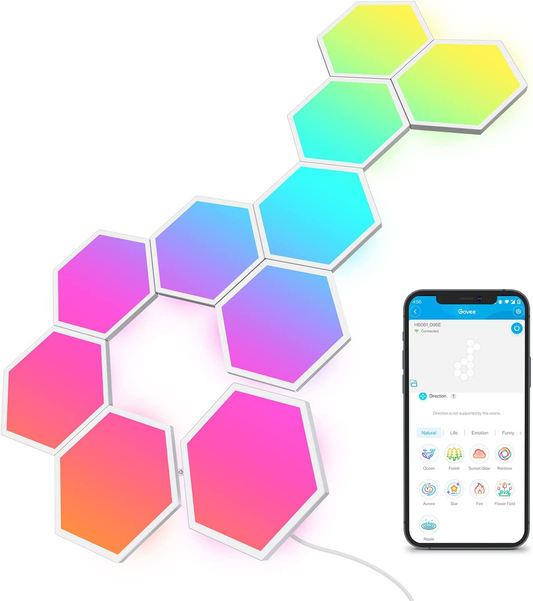 Govee Glide Hexa Light Panels, RGBIC LED Hexagon Wall Lights, Wi-Fi Smart Home Decor Creative Lights with Music Sync, Works with Alexa Google Assistant for Living Room, Bedroom, Gaming Rooms,10 Pack