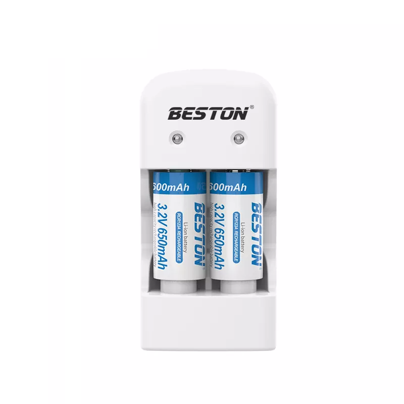BESTON CR123A Rechargeable LiFePO4 Battery | 16340 | 3.2V | 650mAh | 2 Pack w/ Battery Charger
