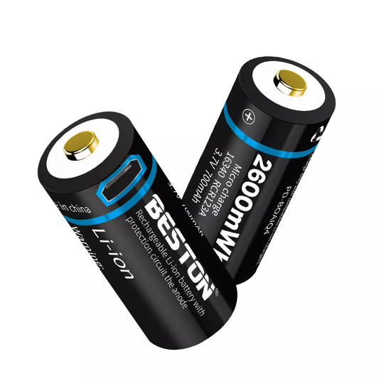 BESTON CR123A Micro USB Rechargeable Lithium Battery | 16340 | 3.7V | 700mAh | 2 Pack