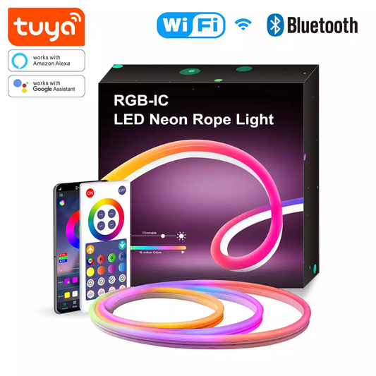 WIFI Control Smart Life Tuya 5M RGBIC Flexible LED Neon Rope Light