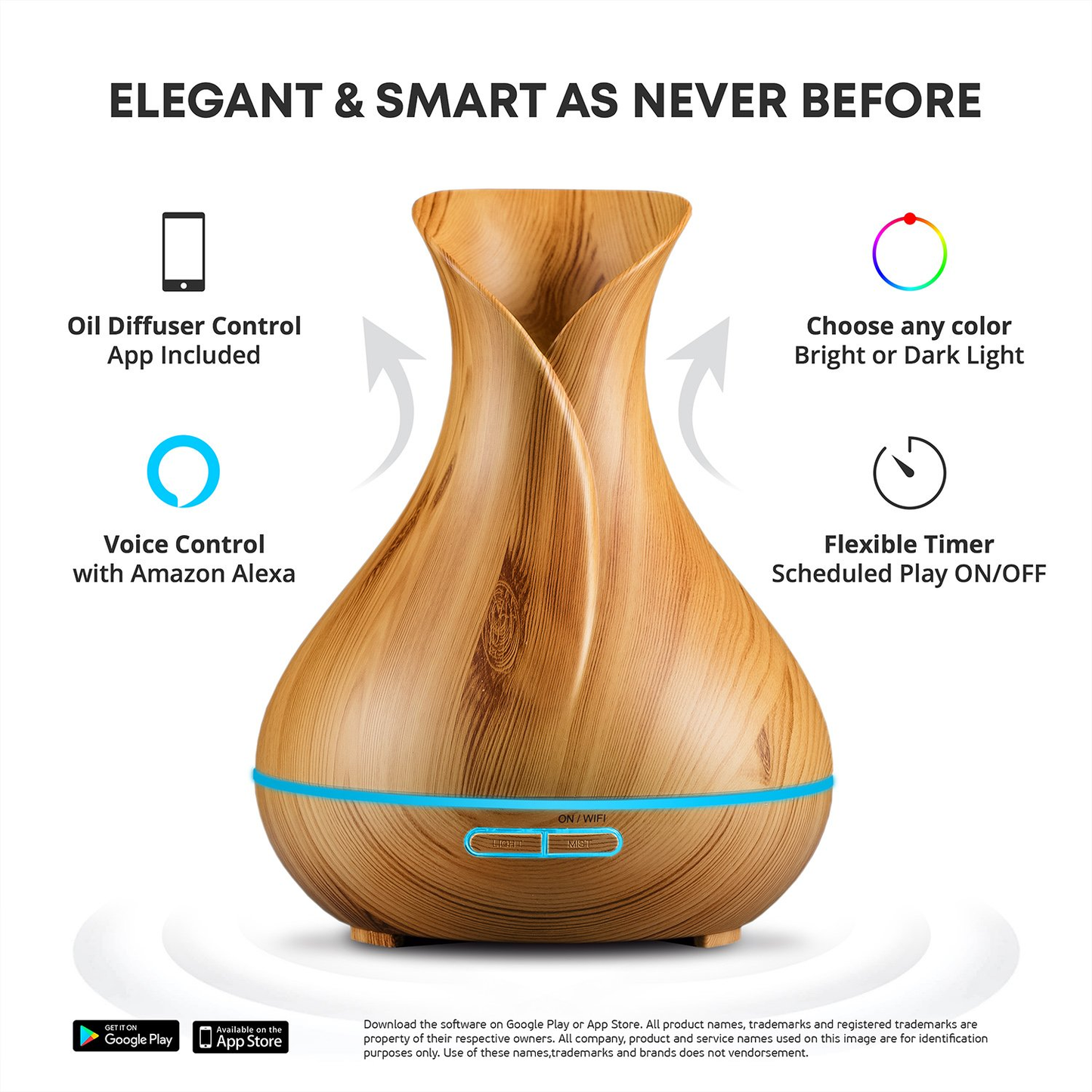 WIFI Control Smart Life Tuya Essential Oil Aromatherapy Ultrasonic Air Diffuser Humidifier (Light Brown)