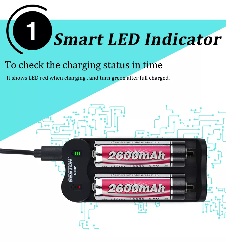BESTON M7001 Rechargeable Lithium Battery Smart Charger for BESTON 3.7V Batteries | 2 Slot