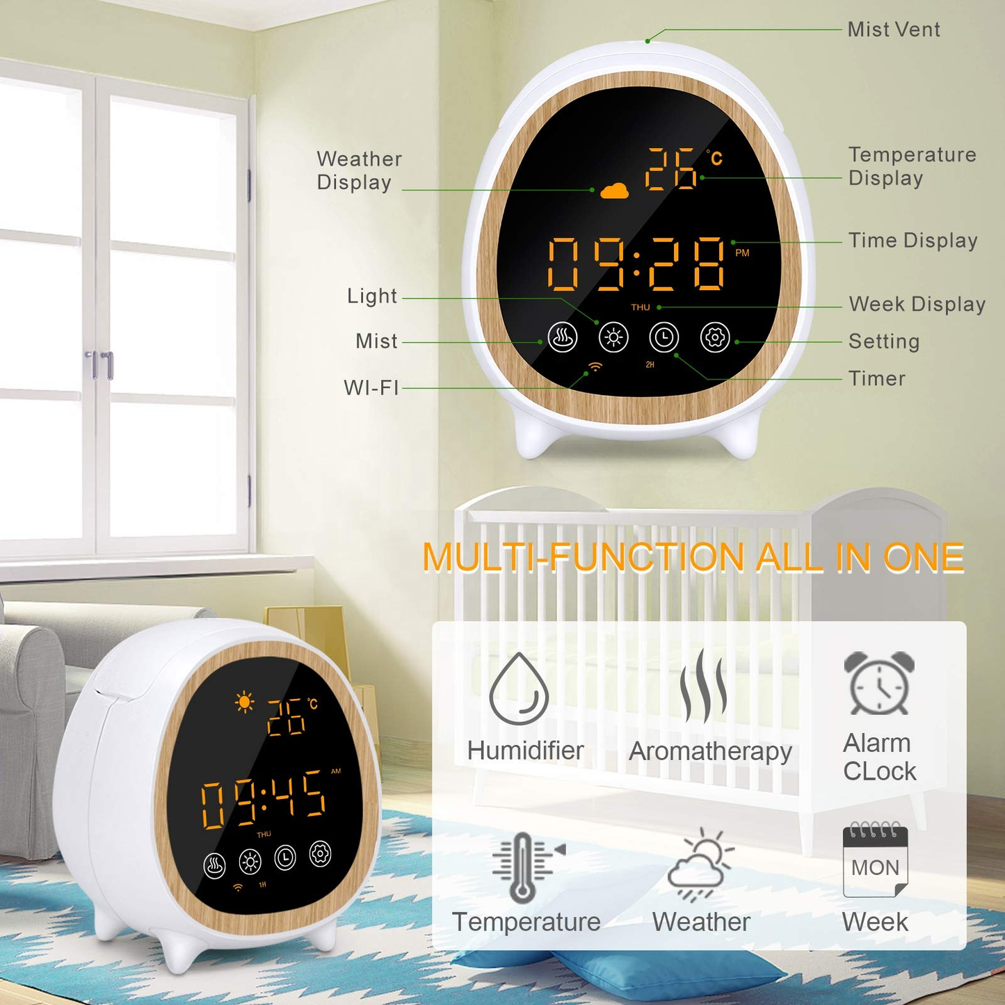 Smart Life Tuya WIFI Essential Oil Aroma Diffuser w/ Temperature Weather Time Clock