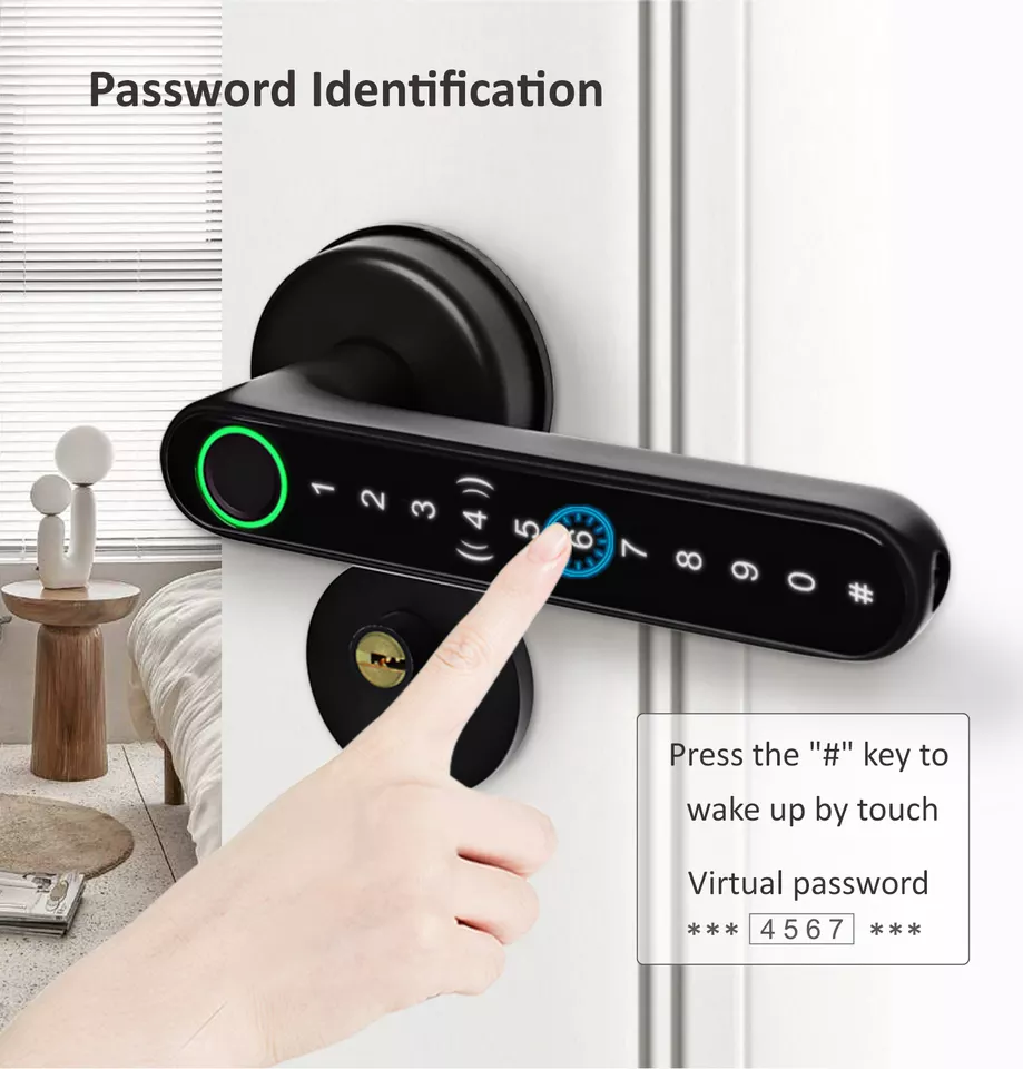 Smart Life Tuya Bluetooth Access Control Fingerprint IC Card Door Handle Lock (Black)