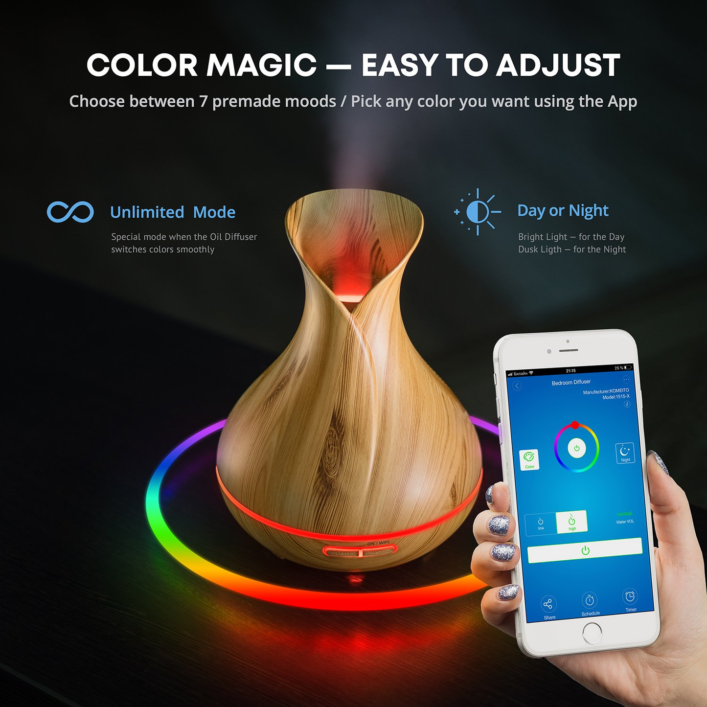 WIFI Control Smart Life Tuya Essential Oil Aromatherapy Ultrasonic Air Diffuser Humidifier (Light Brown)
