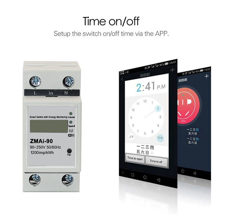 Smart Life Tuya WIFI 60A 240V Switch with Power Consumption Energy Monitoring Prepaid Meter