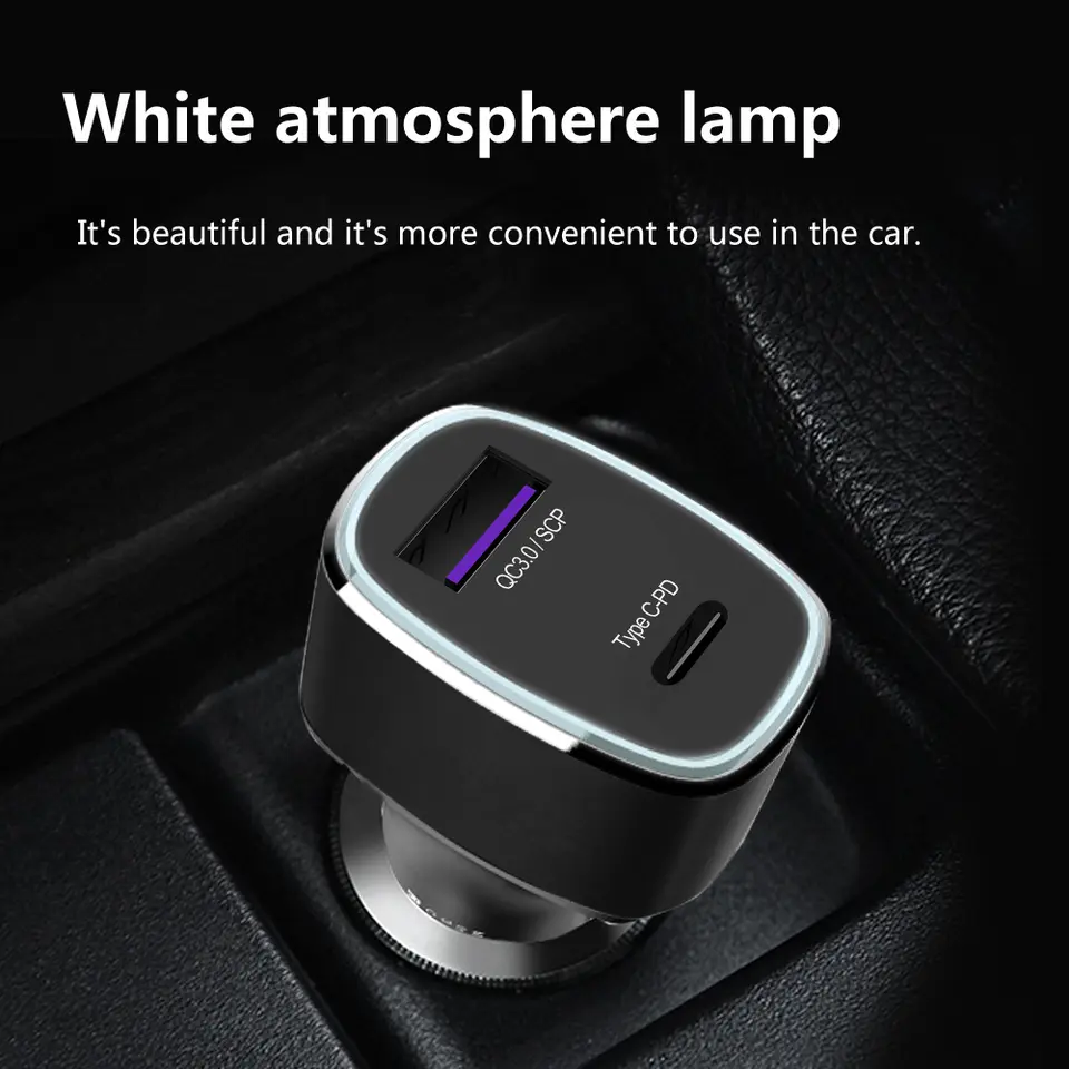 2 Port Fast charging 1 USB A 3A and 1 USB C PD20W Car charger (Black)