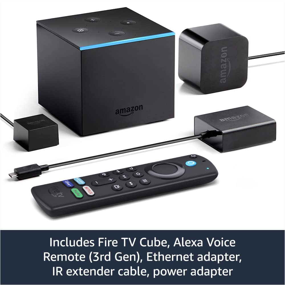Fire TV Cube, Hands-free streaming device with Alexa, 4K Ultra HD includes latest Alexa Voice Remote