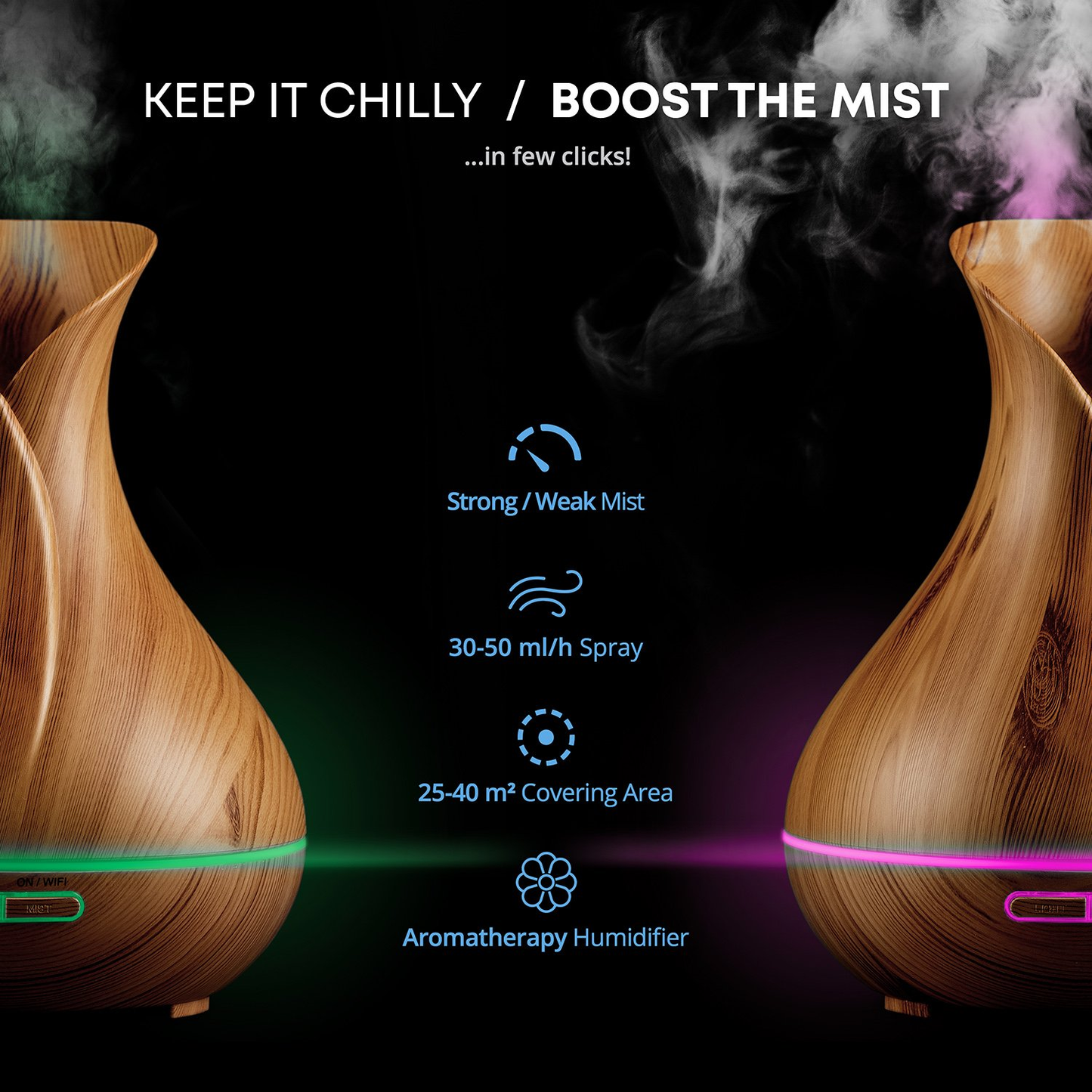 WIFI Control Smart Life Tuya Essential Oil Aromatherapy Ultrasonic Air Diffuser Humidifier (Light Brown)