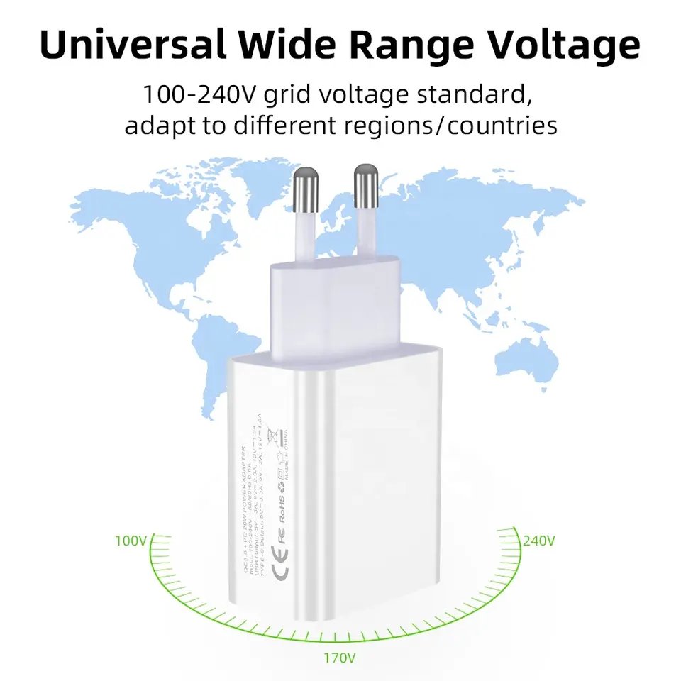 2 Port Fast charging 1 USB A 3A and 1 USB C PD20W Wall charger (White)