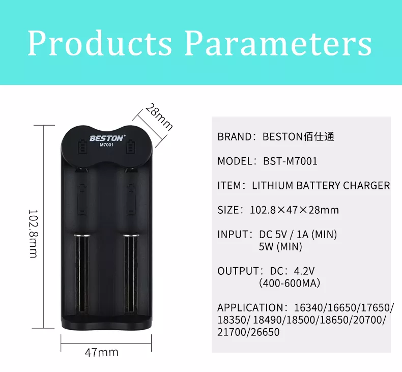 BESTON M7001 Rechargeable Lithium Battery Smart Charger for BESTON 3.7V Batteries | 2 Slot