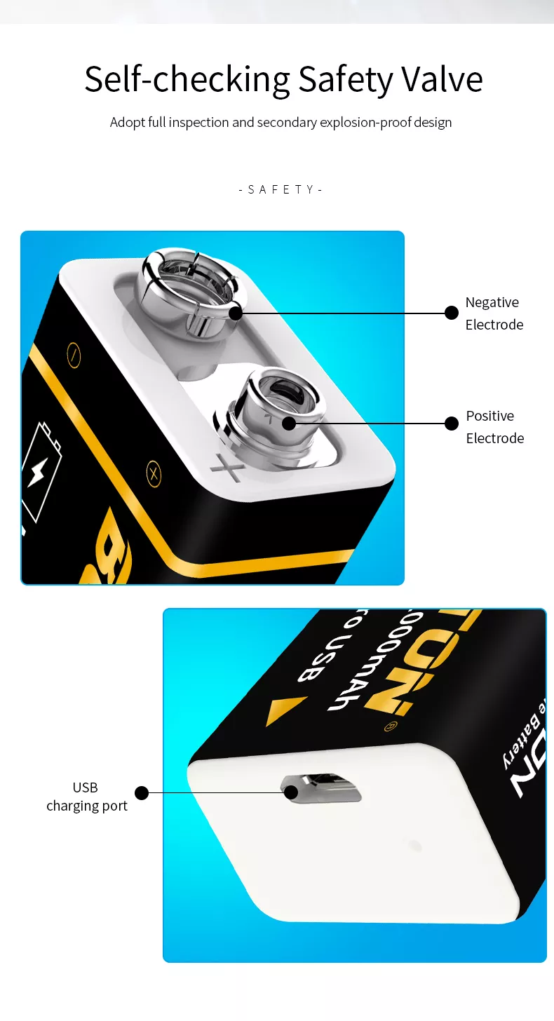 BESTON 9V Micro USB Rechargeable Lithium Battery | 9V | 400mAh | 1 Pack