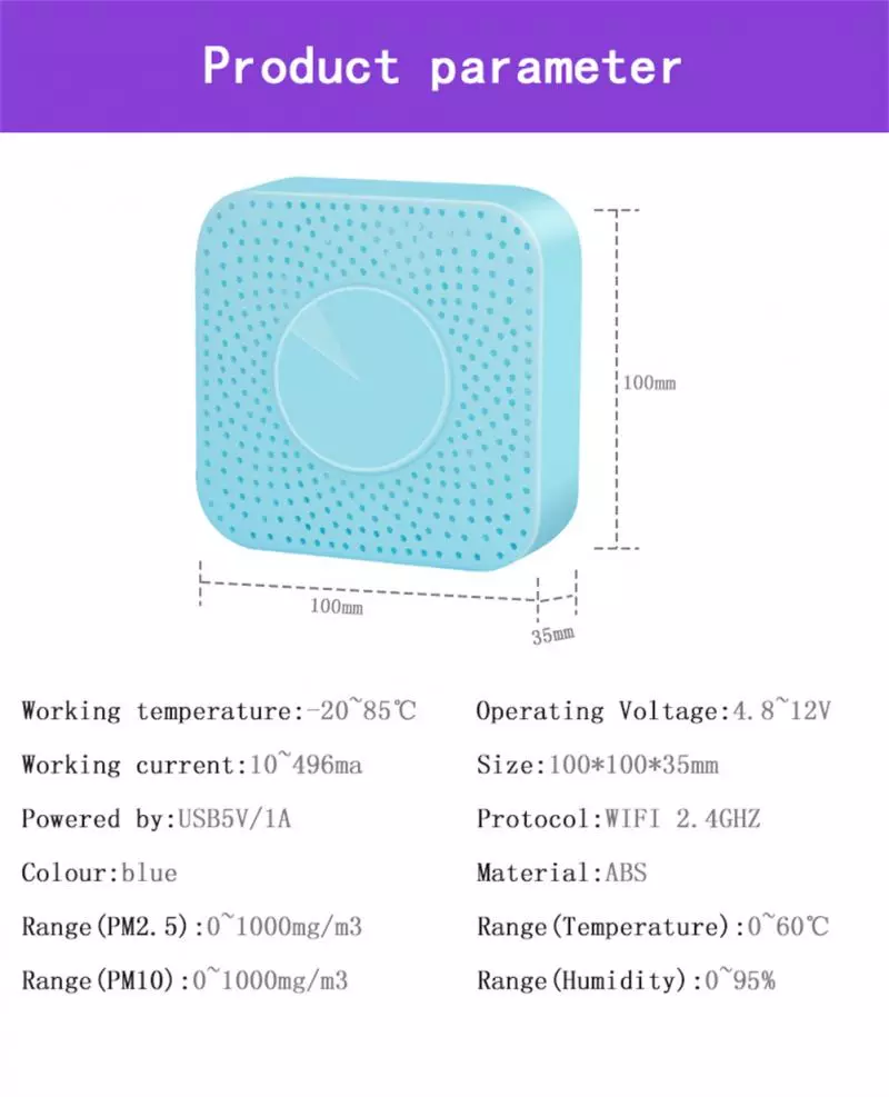 Smart Life Tuya WIFI Air Quality Monitor PM2.5 PM10 Temperature Humidity Sensor Detector