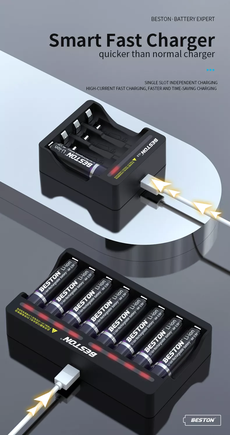 BESTON M7011 Rechargeable Lithium Battery Smart Charger for BESTON AA AAA 1.5V Batteries | 4 Slot | No box Packaging