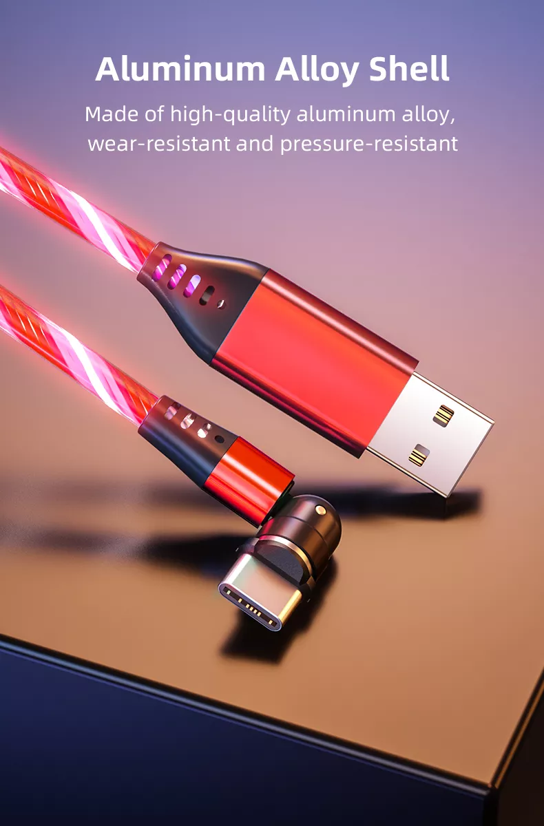 3 in 1 Luminous LED Magnetic Cable 3A Data Fast Charging 540 Rotatable 2m Micro, USB C, IOS (Red)