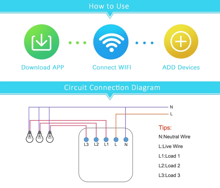 WIFI Control Smart Life Tuya 1CH US LED Neutral or No Neutral Smart Switch with RF433Mhz (White)