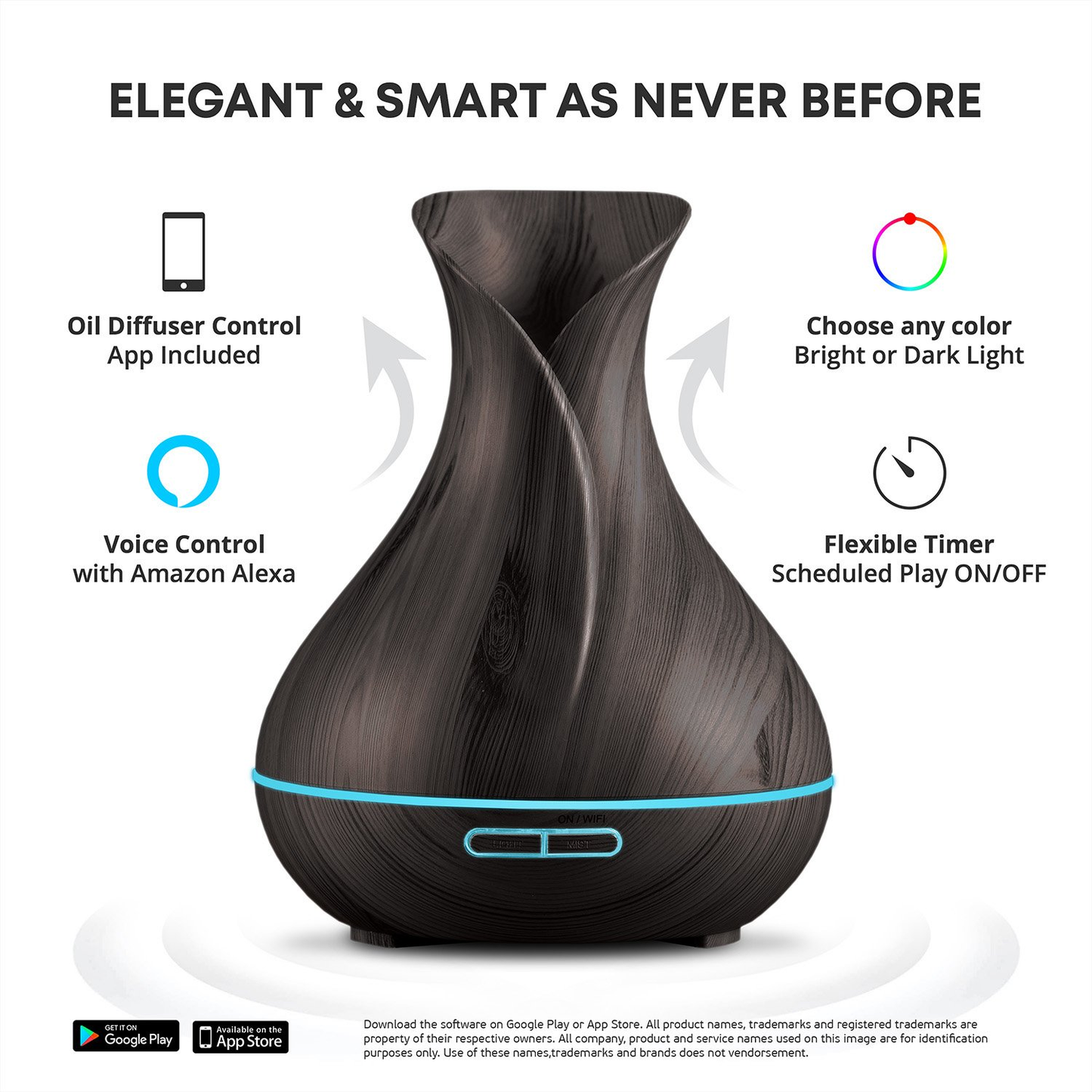 WIFI Control Smart Life Tuya Essential Oil Aromatherapy Ultrasonic Air Diffuser Humidifier (Dark Brown)
