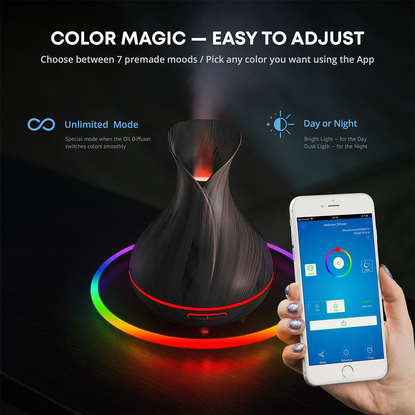 WIFI Control Smart Life Tuya Essential Oil Aromatherapy Ultrasonic Air Diffuser Humidifier (Dark Brown)