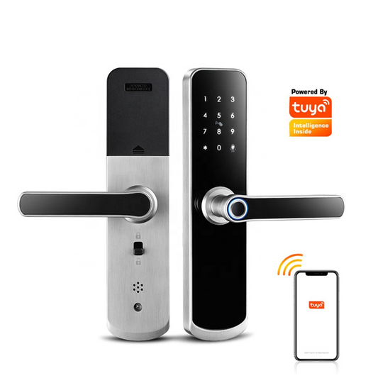 Smart Life Tuya Zigbee Door Handle Fingerprint Keypad Card Lock | H1 | Black & Silver