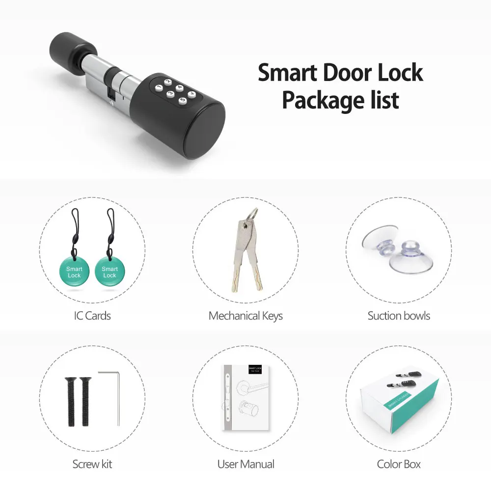 Smart Life Tuya Bluetooth Access Control Keypad Card Smart Key Cylinder Door Lock (Black)