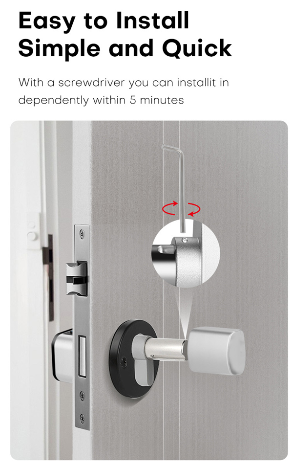 Smart Life Tuya Bluetooth Door Cylinder Lock Fingerprint Keypad Card Key | Silver & Black