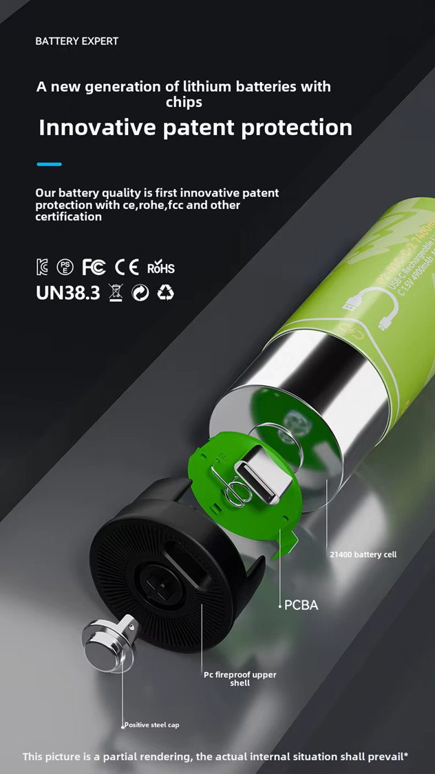 BESTON C Cell USB C Rechargeable Lithium-ion Battery | 1.5V | 4900mAh | 2 Pack