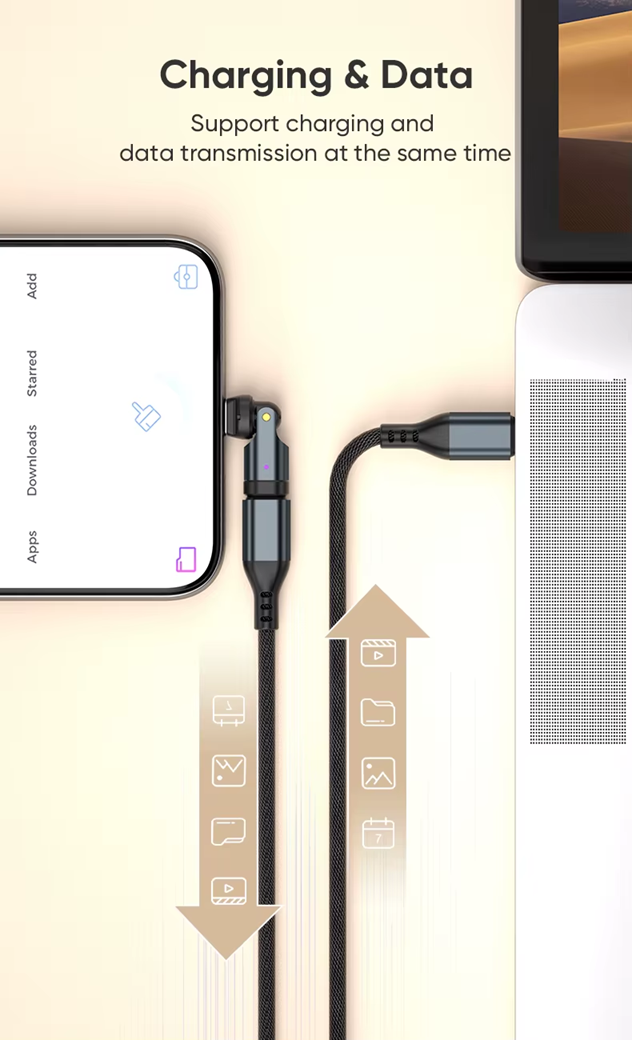 USB C to USB C Adaptor | 240W 48V 5A | Data Transfer Fast Charging | 360° 180° Rotatable | Black