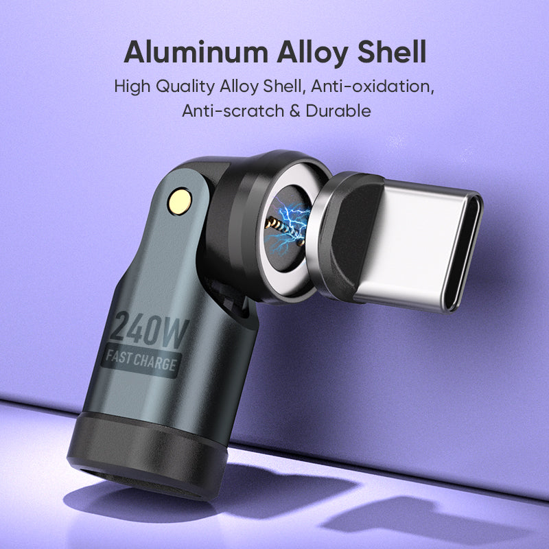 USB C to Magnetic Adaptor | 240W 48V 5A | Data Transfer Fast Charging | 360° 180° Rotatable | Black