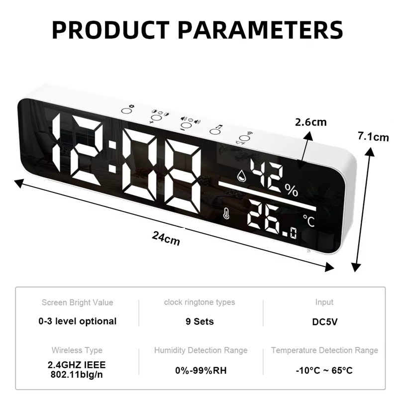 Smart Life Tuya WIFI Alarm Clock Time LED Display w/ Temperature & Humidity Sensor | 5V | White